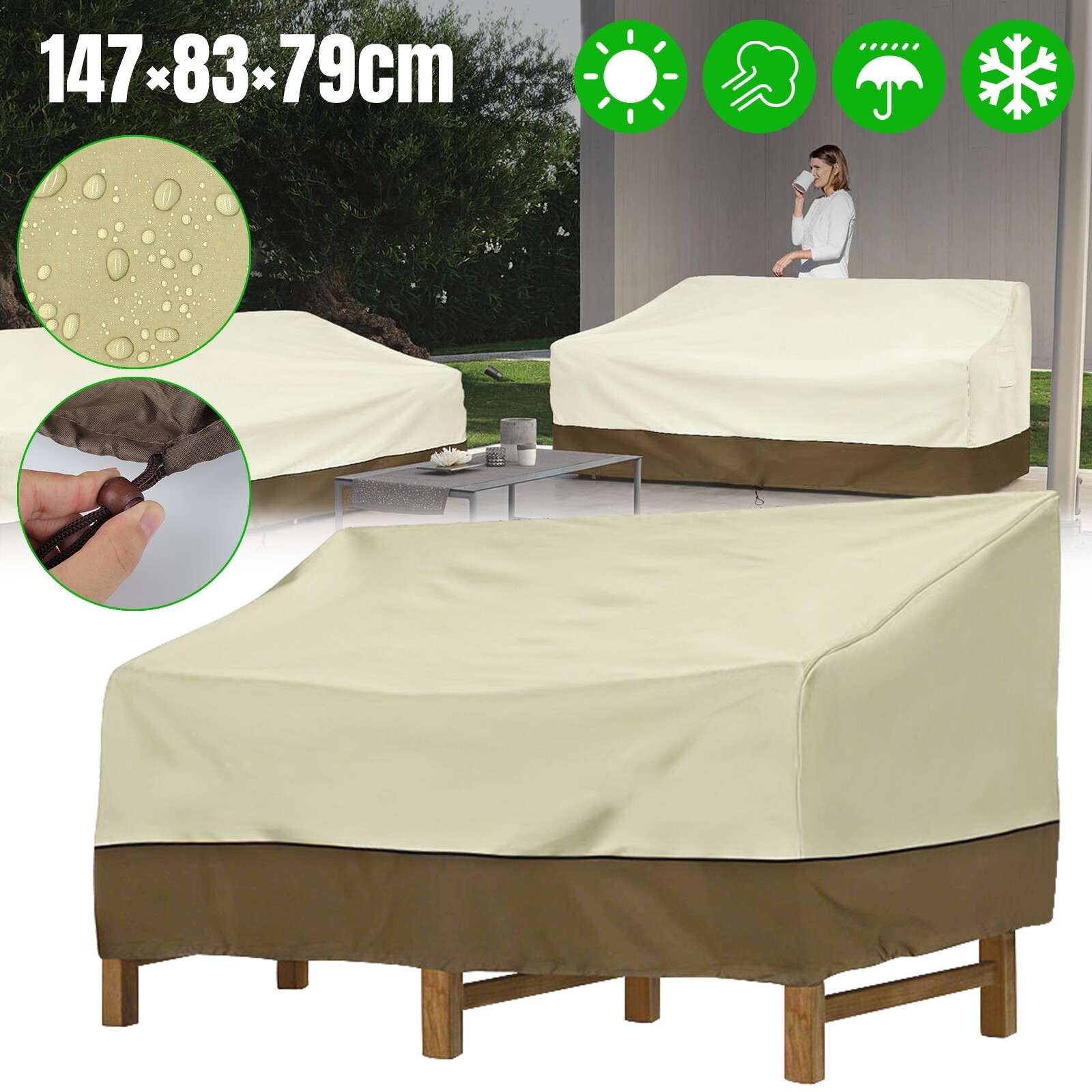 Heavy Duty Patio Bench Loveseat Cover Waterproof Outdoor Lawn 2-Seater Furniture