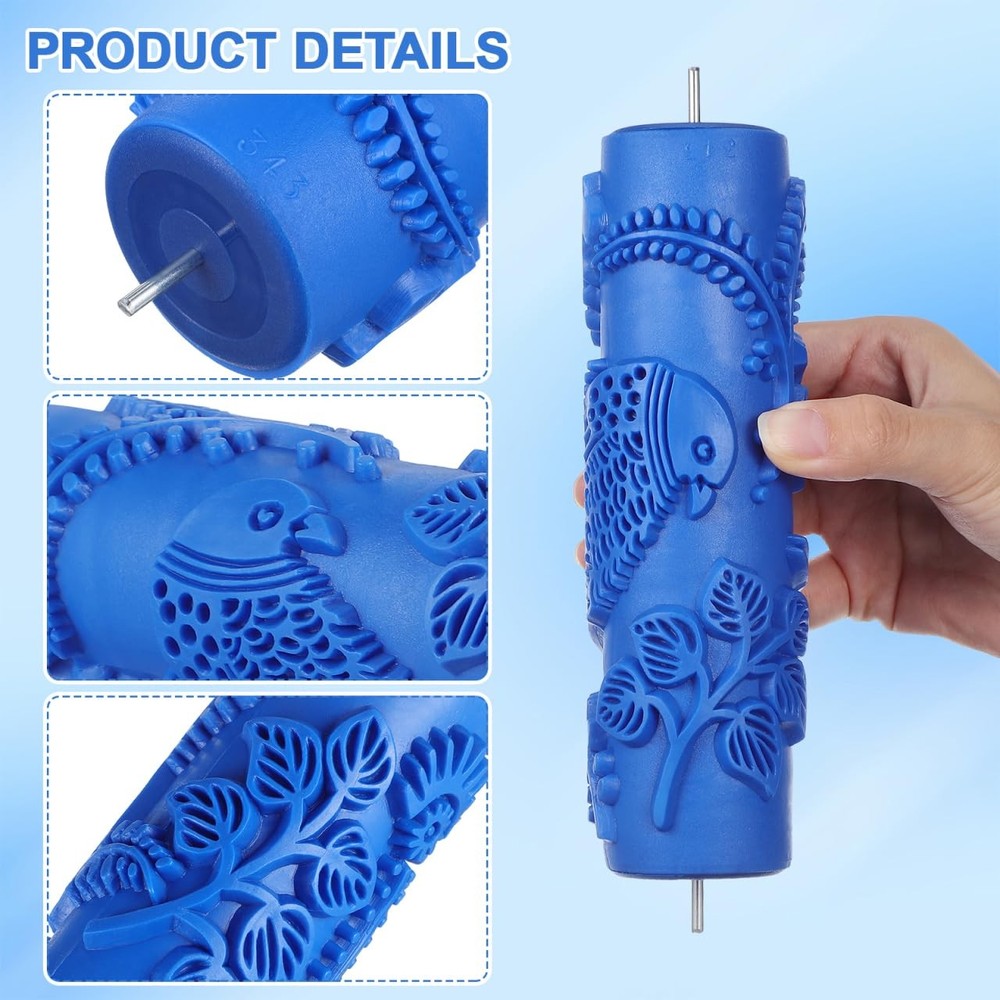 7 Inch Decorative Patterned Paint Roller, Rubber Texture Roller for Drywall M...