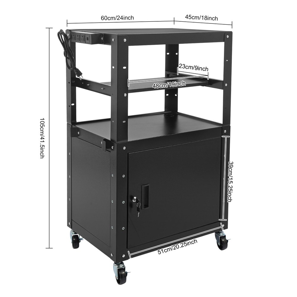 Portable Av Cart Multipurpose Rolling Small Office Laptop Table w/ Power Socket