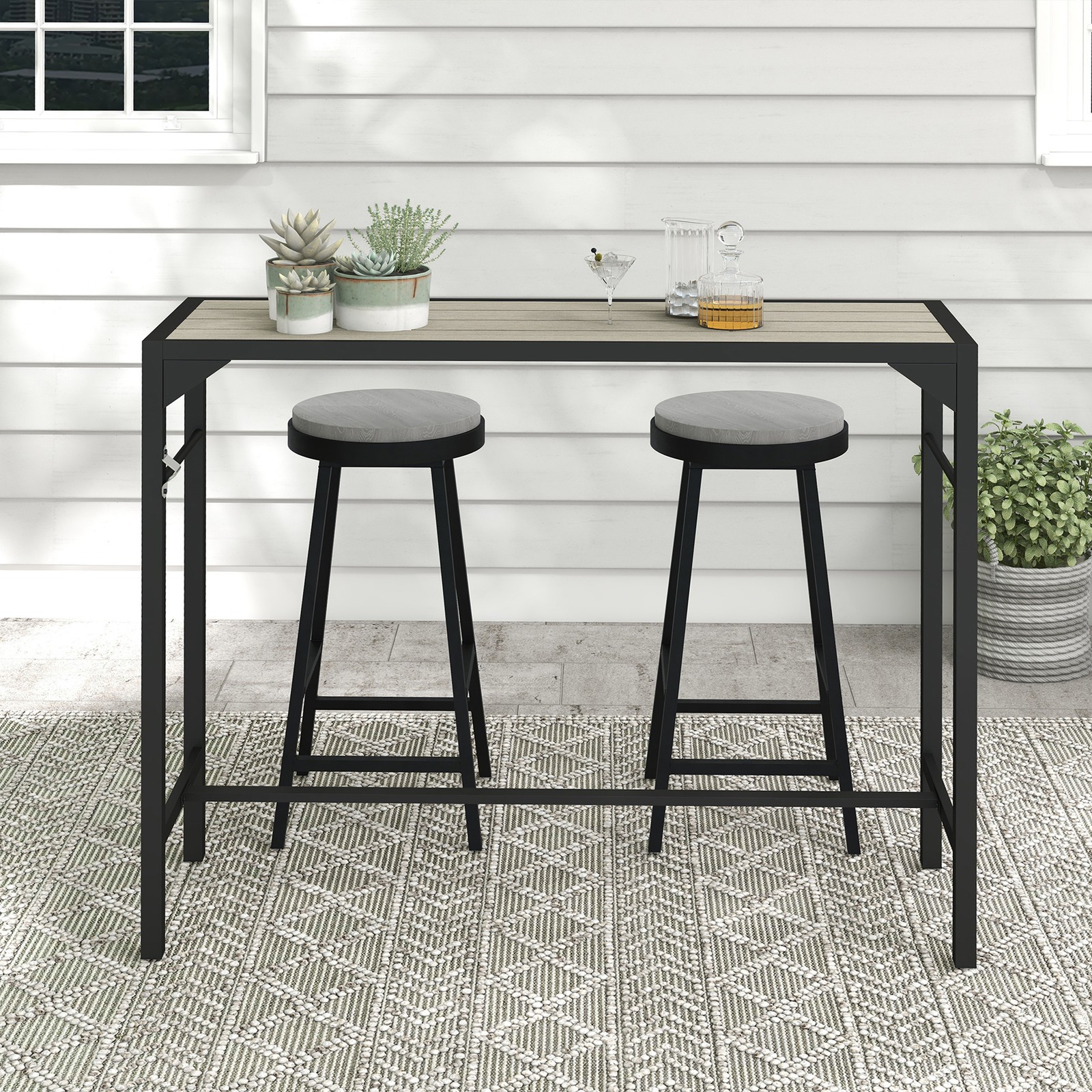 Outsunny 47" Outdoor Bar Table with Built-In Bottle Opener, Steel Frame