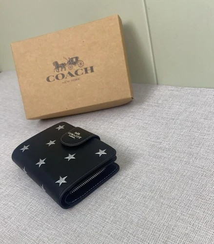 NEW COACH Medium Corner Zip Wallet With Star Print CW530 Black