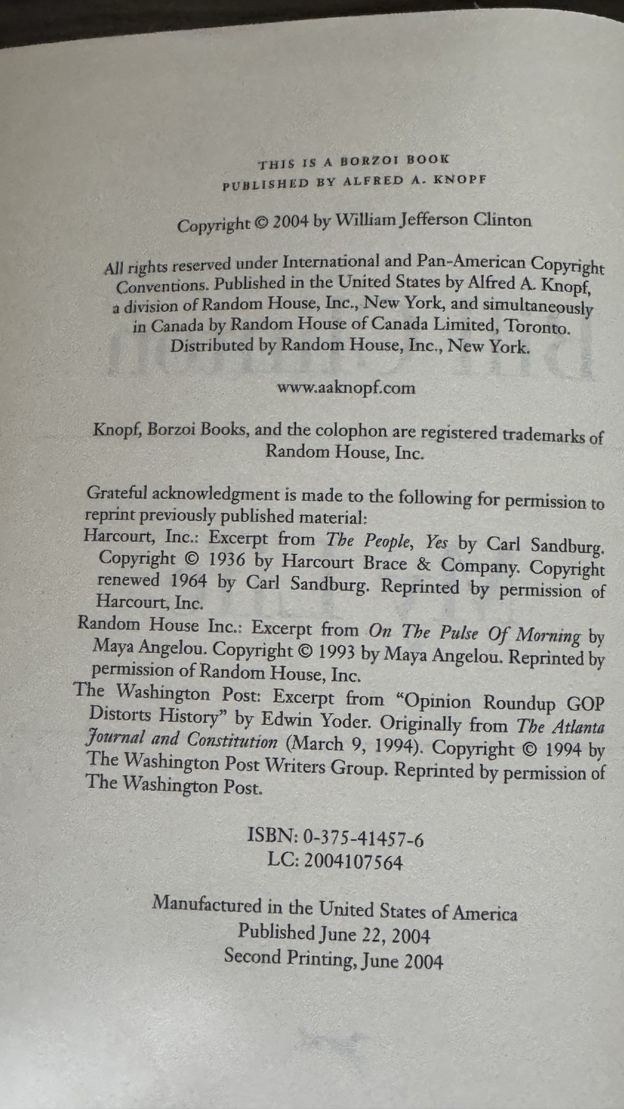 President Bill Clinton My Life Signed Autographed Book 2004 2nd Printing VG+