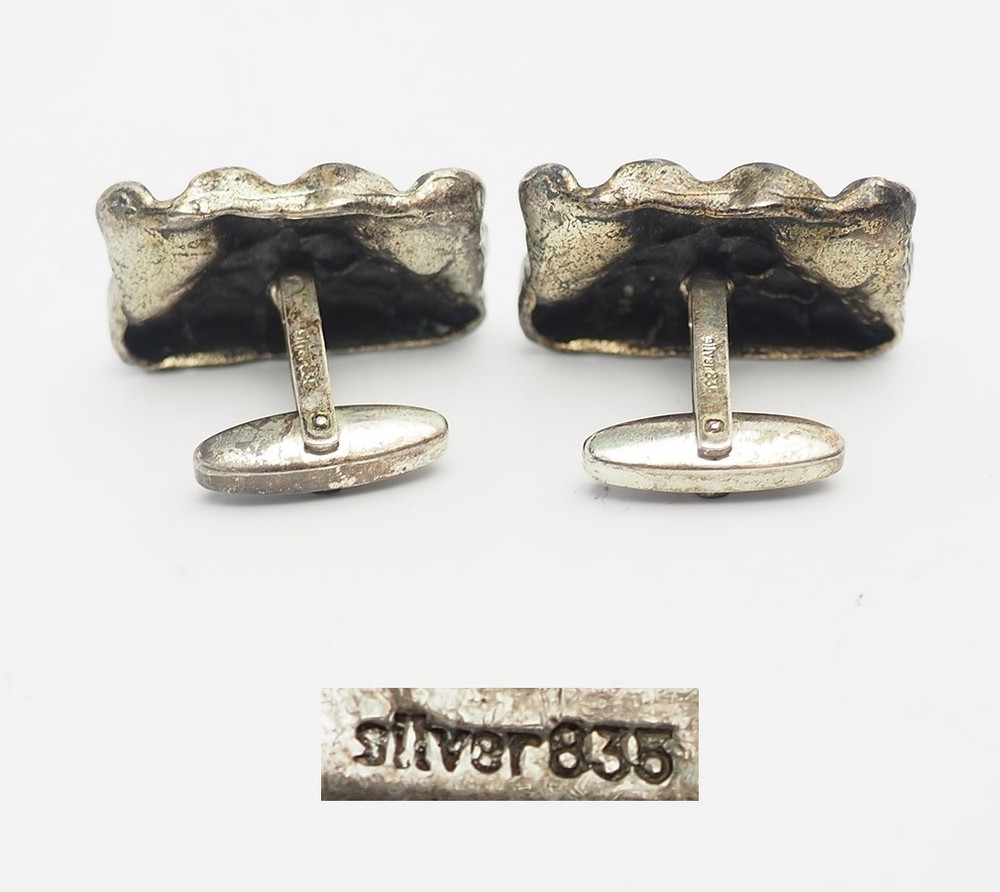 Brutalist vintage modern 835 silver cufflinks Germany