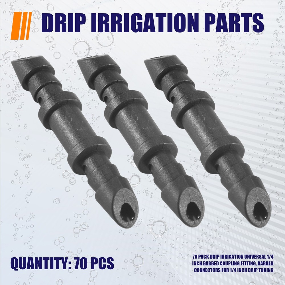 70 Pack Drip Irrigation Universal 1/4 inch Barbed Coupling Fitting, Barbed1020