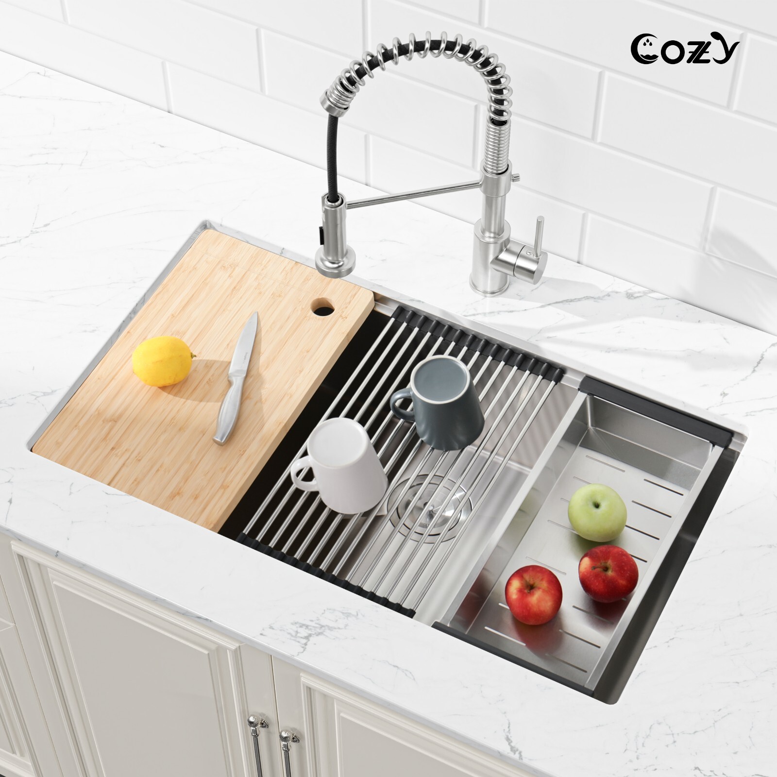 Cozy undermount stainless steel Brush sink 33x19x8 inch with accessory