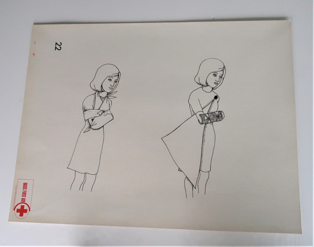Vtg American National Red Cross Basic First Aid Drawing 2 Side Ephemera 1970 13
