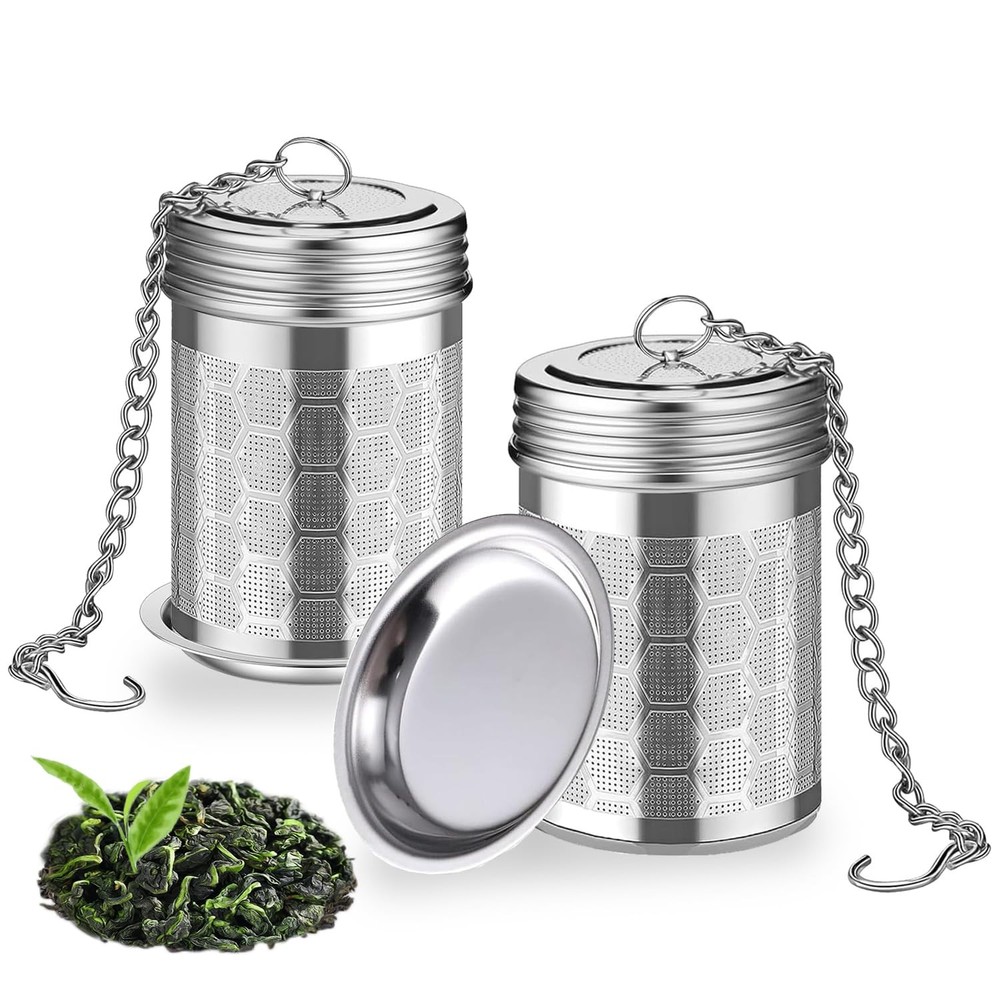 2 Pack Stainless Steel Tea Infusers, Extra Fine Mesh Strainers with Drip Tray...