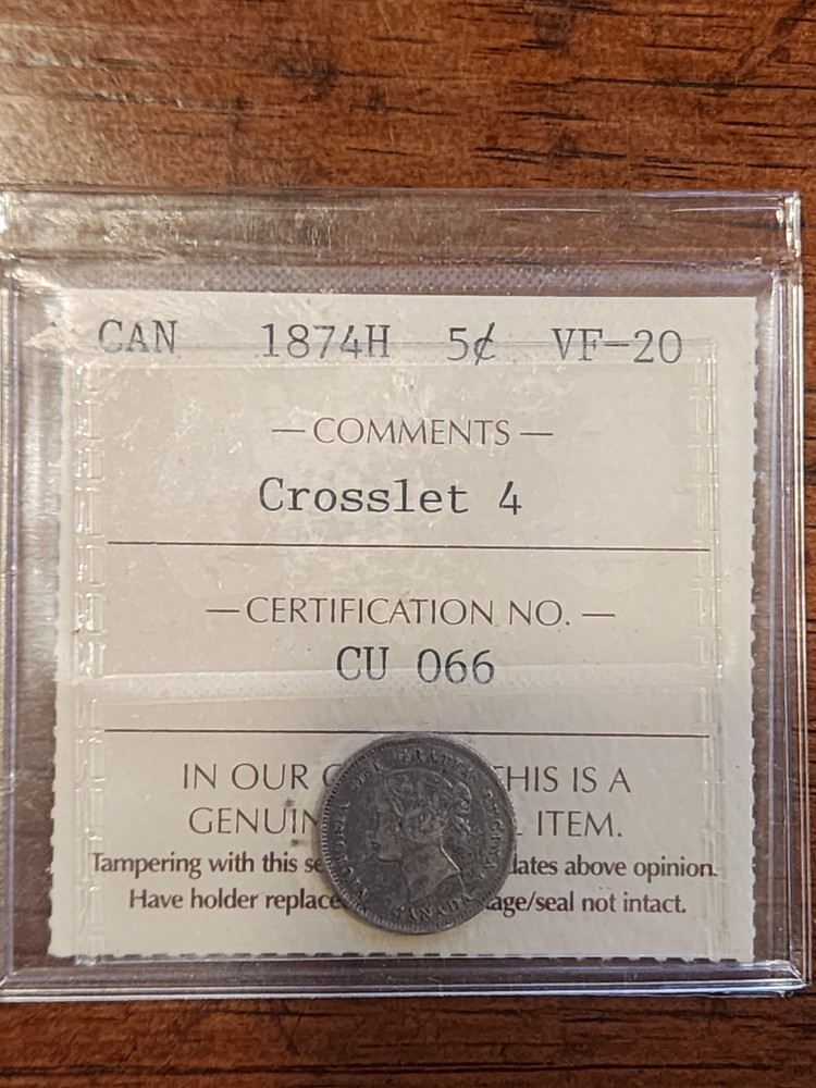 1874H Canada 5 Cents Crosslet 4 - ICCS VF 20