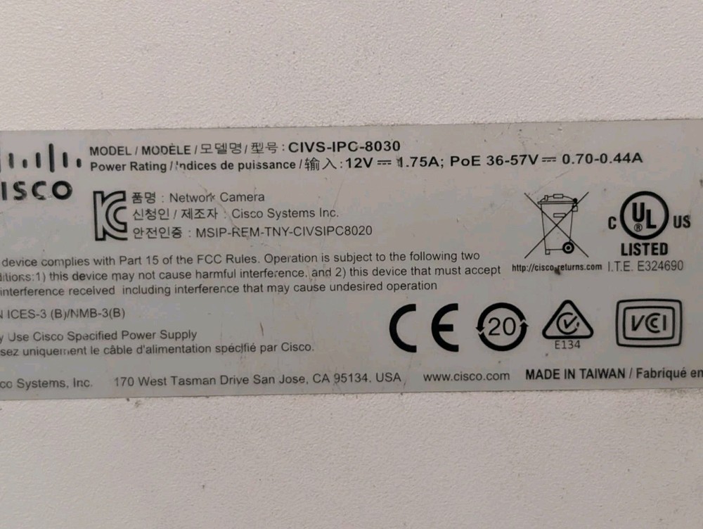 Cisco CIVS-IPC-8030 Network Dome Surveillance Camera