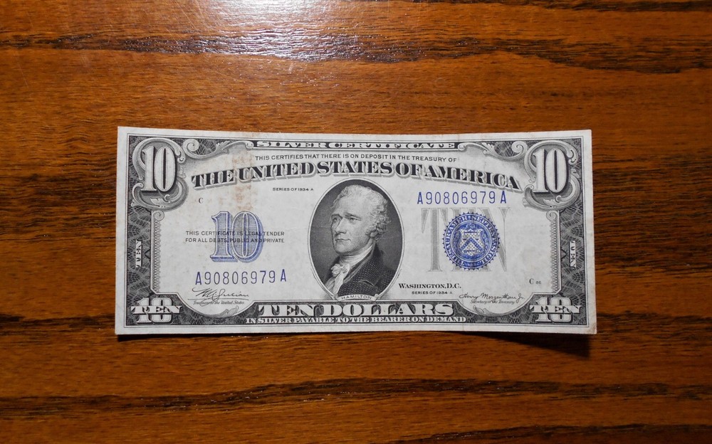 1934A $10 Silver Certificate 💲 faceplate 86