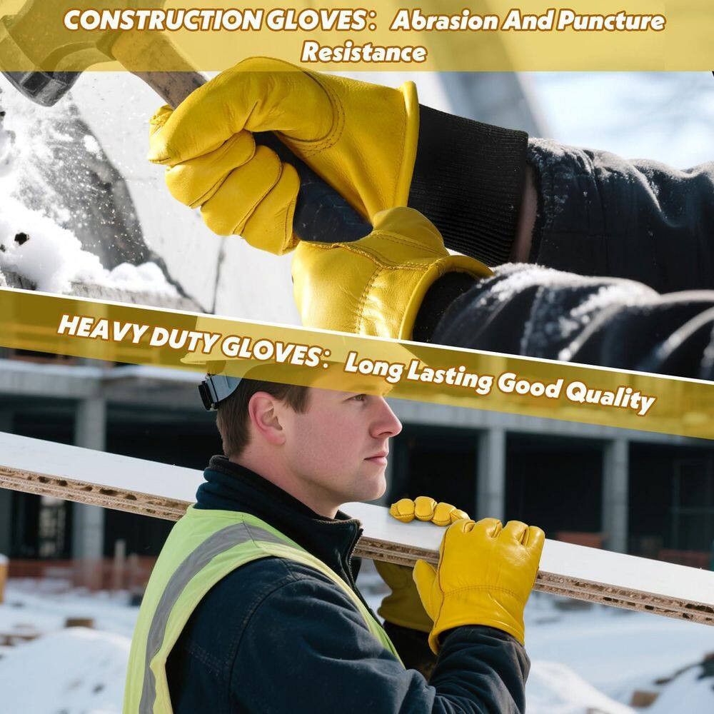 Insulated Cowhide Leather Replacement Gloves Work Gloves Warm Thinsulate Lining