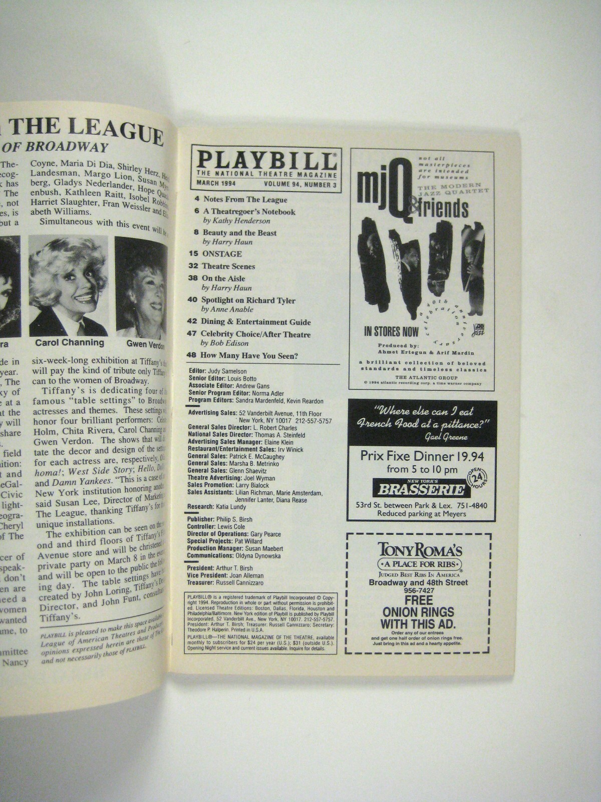 Merce Cunningham Dance Company Playbill March 1994 Roberts Swinston Steele