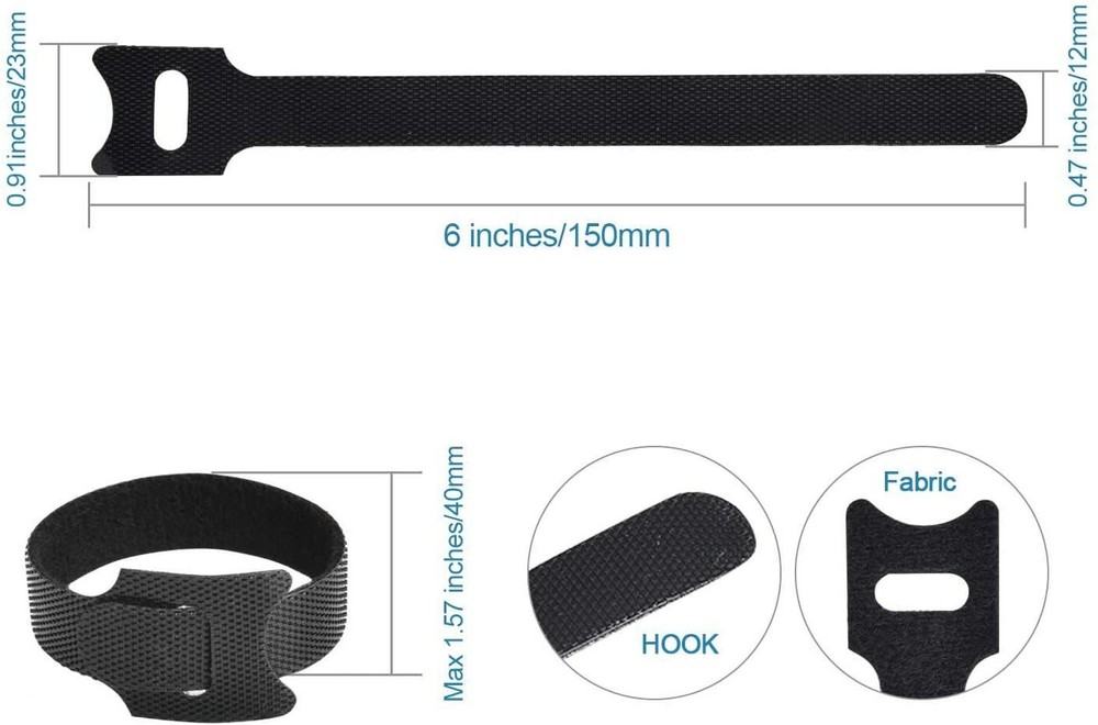 6 pcs Microfiber Cloth Cable Straps Hook Loop Reusable Fastening Cable 6" Ties