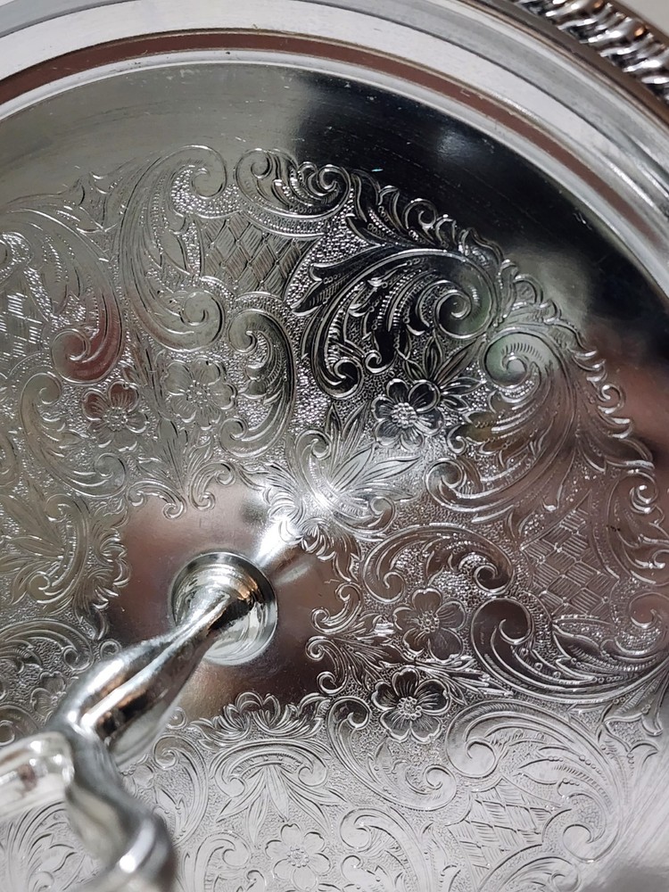 Vintage Silver Serving Tray with Handle 8" in Diameter