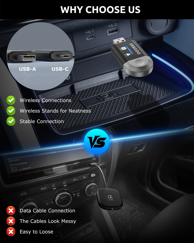 Plug&Play USB Wireless Adapter For Apple CarPlay Android Auto Wireless Dongle US