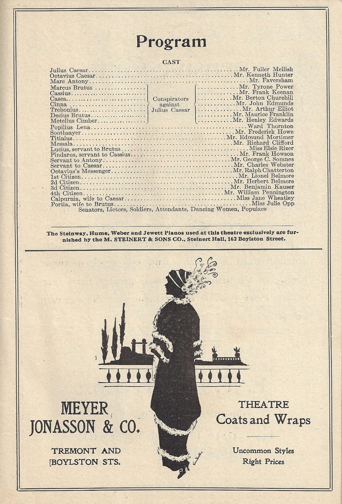 William Faversham "JULIUS CAESAR" Tyrone Power / Fuller Mellish 1912 Program