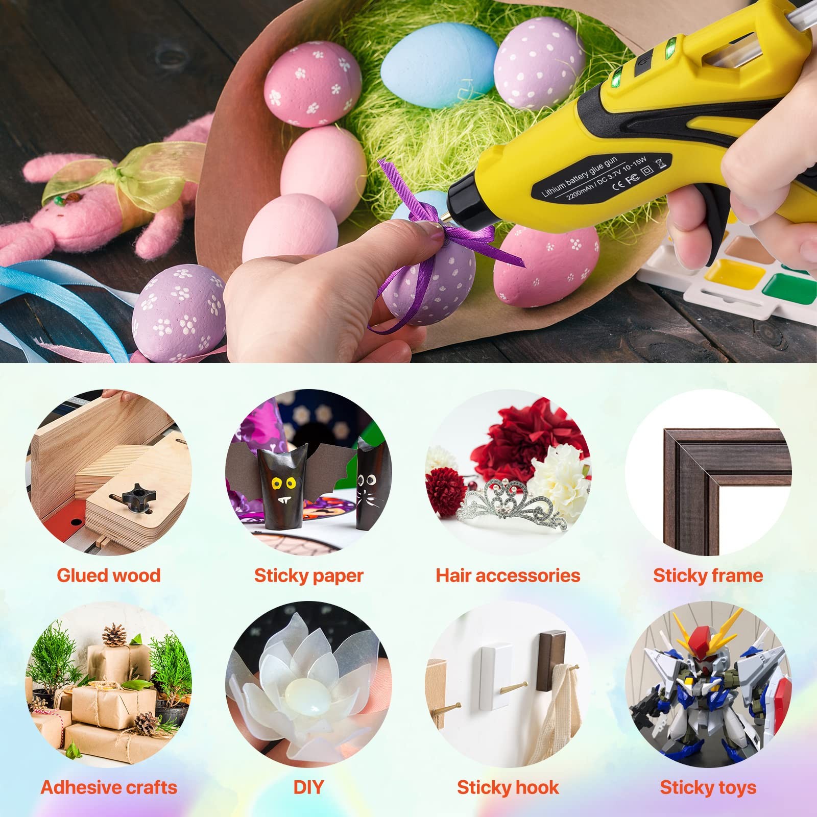 Rechargeable Cordless Fast Preheating Hot Glue Gun Kit with 30PCS Glue Sticks