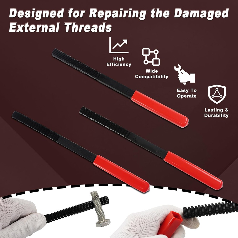 KUNGJUER 3Pcs Thread File Set, 3pcs File, red and black