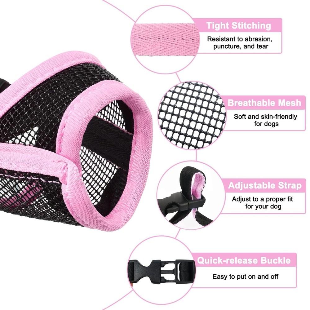 LUCKYPAW Dog Muzzle, Mesh Muzzle for Small Medium M(Snout: 5¼"-7"), Pink