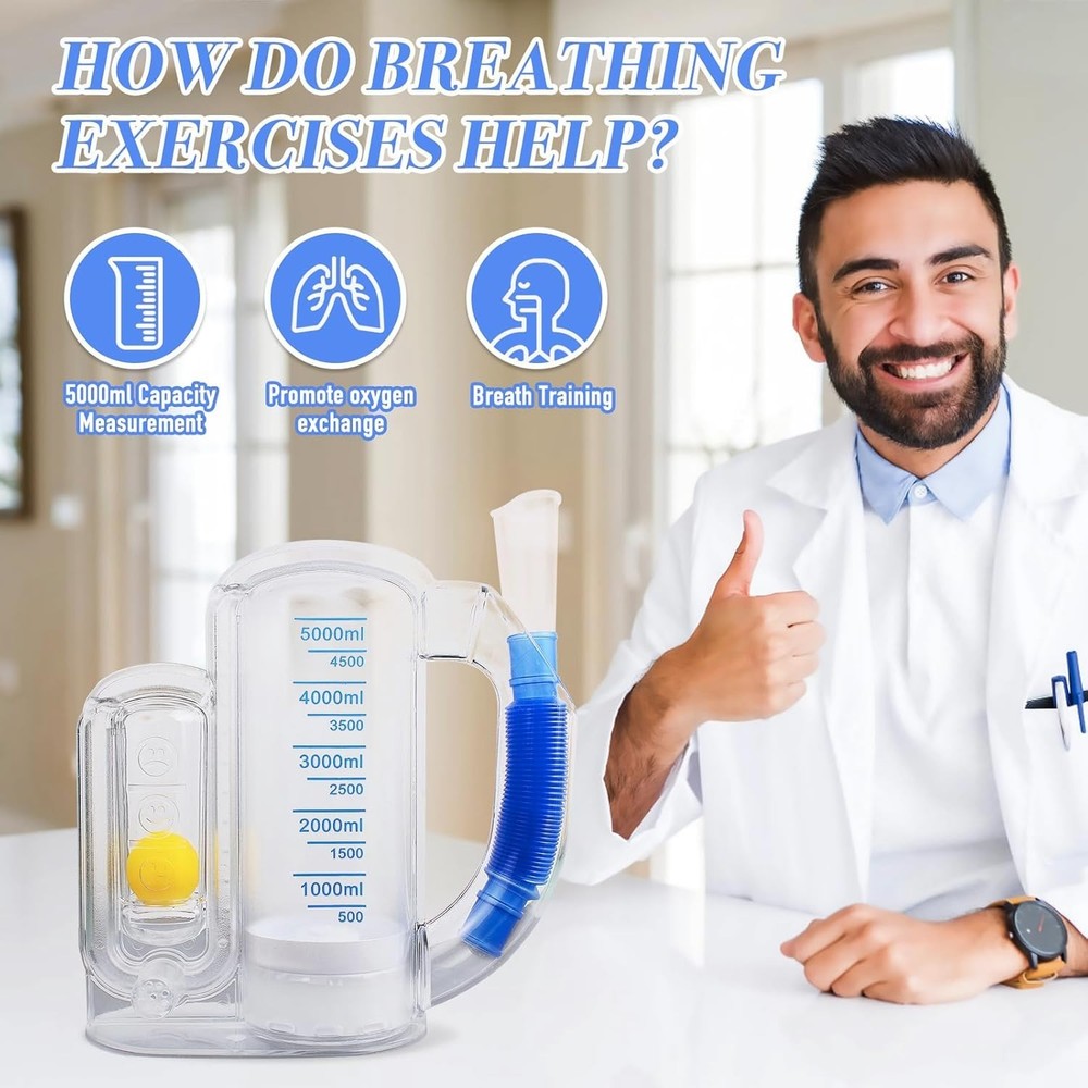 Incentive Spirometer Adult, Breathing Exercise Device for Lungs, Deep 5000ml