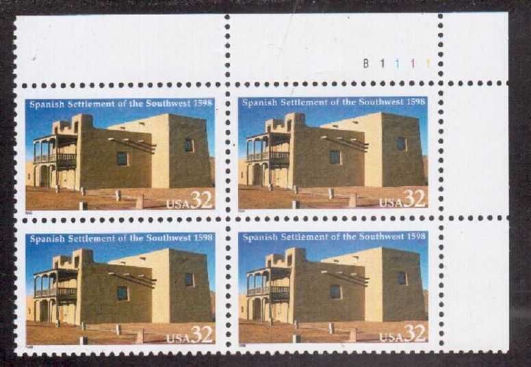Scott #3220... Spanish Settlement... 32 Cent....Plate Block