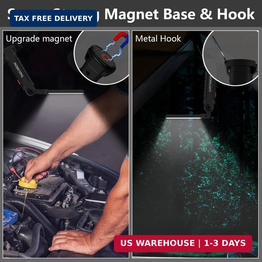 Working Light Portable, Rechargeable Work Lights with Magnetic Base Hanging Hook
