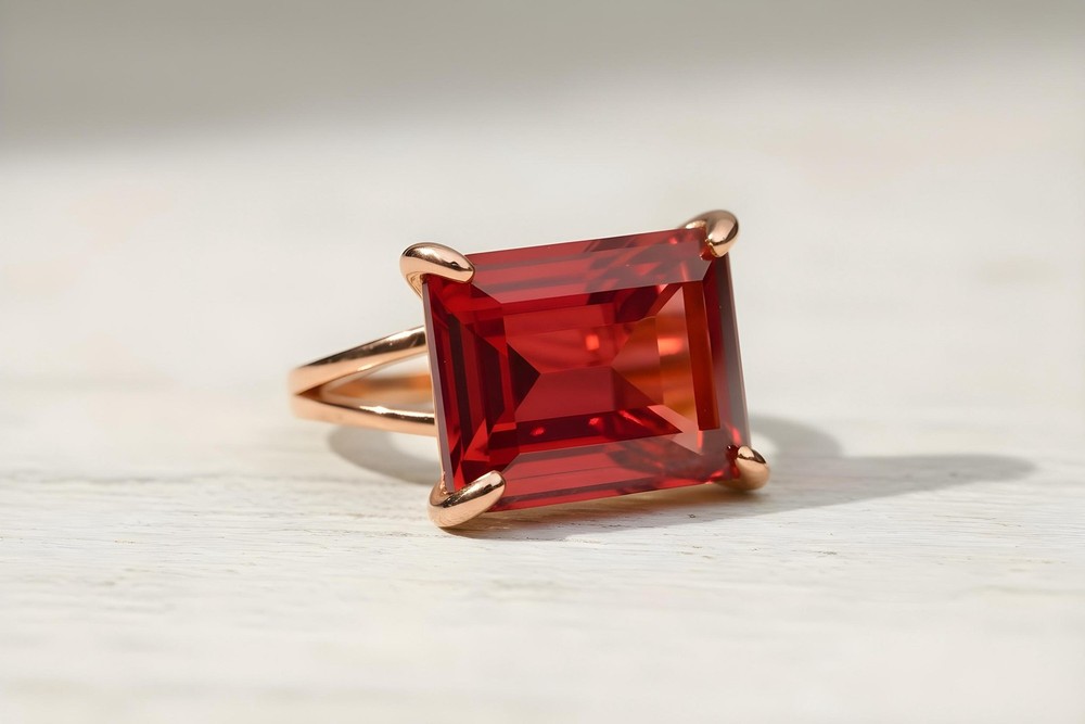 14k Gold Ruby Ring Rectangle Cut Handcrafted July Birthstone Jewelry