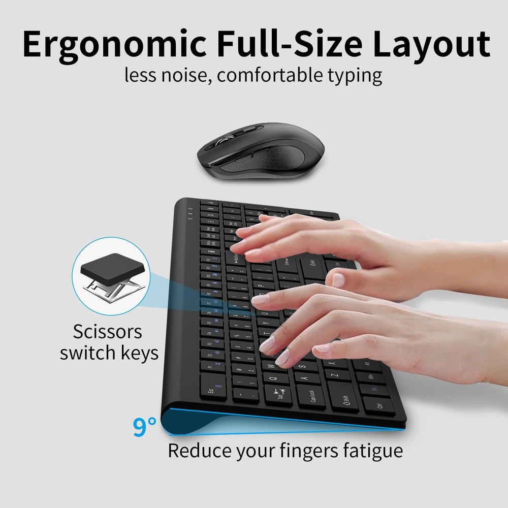 Wireless Keyboard And Mouse Set Slim Calculator Button Silent DPI Black