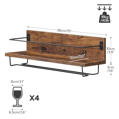 Wall Mounted Wine Rack 2 Pack, Wine Shelf Hanging Rustic Brown + Black