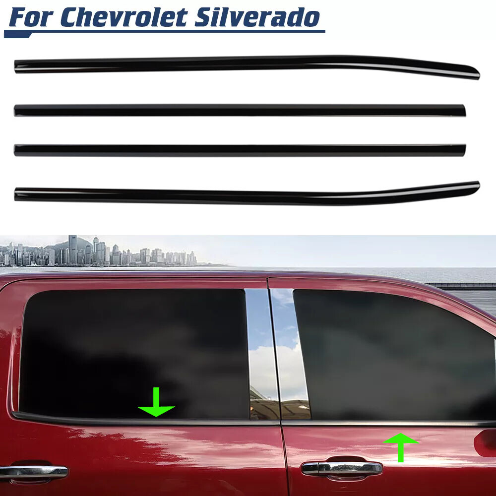 Black Window Bottom Sill Trim Strips Cover Overlays For Chevy Silverado 2014-18