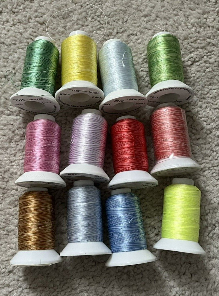 Embroidery Machine Polyester Thread 12 Rolls Assorted Colors (Melange)