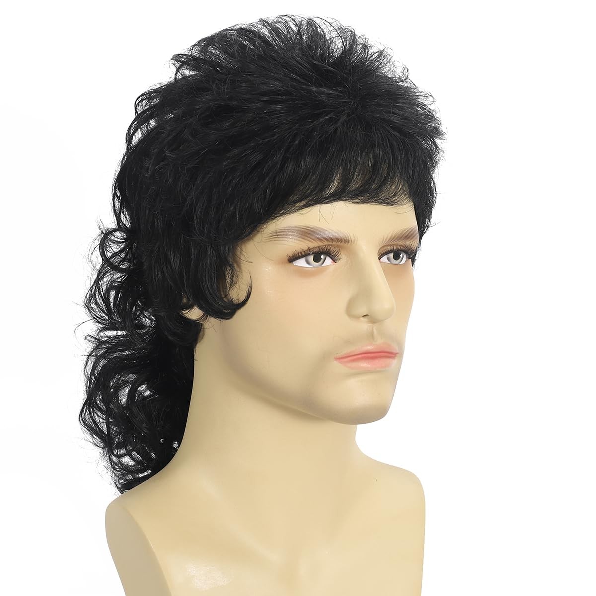 Curly Mullet Wig - Black Men's 80s Punk Rocker Wig for Halloween Costumes