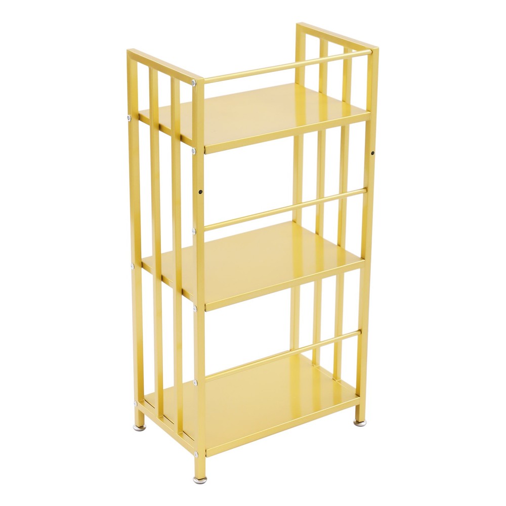 Open Shelf Bookcase, 3-Tier Display Rack, Gold, Baking Paint, Floor Mount