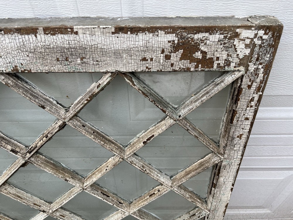 Antique Salvaged Diamond Design Pattern Glass Window 36" x 36"