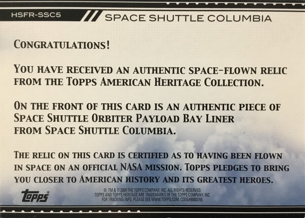 Topps 2009 Space Shuttle Columbia Silver Payload Liner Custom Framed Display