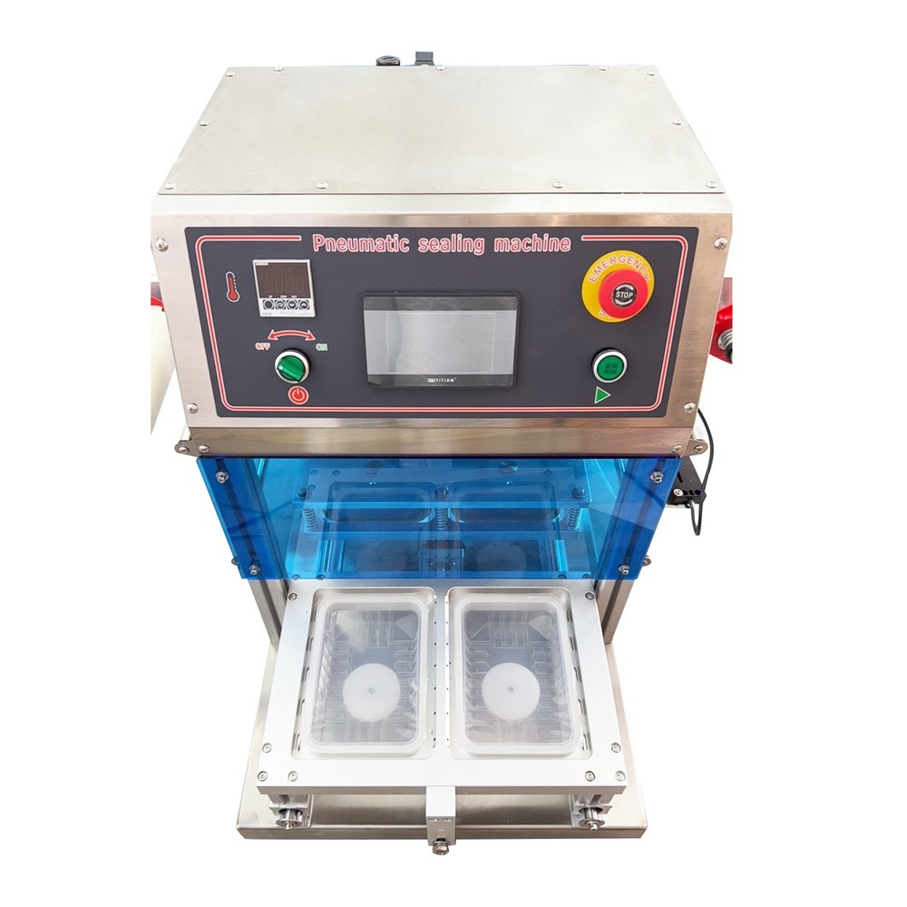 110V Automatic Pneumatic Lunch Box Sealer Nitrogen Sealing Machine 2-Box Tray