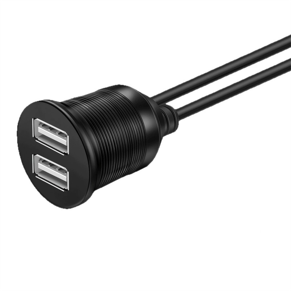 Car Dash Flush Mount Dual USB Port Panel Interface Extension 100cm Cable Adapter