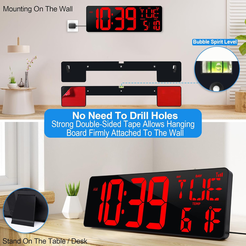 17.2" Large Digital Wall Clock Bluetooth Auto Time Sync Digital Clock Large Disp