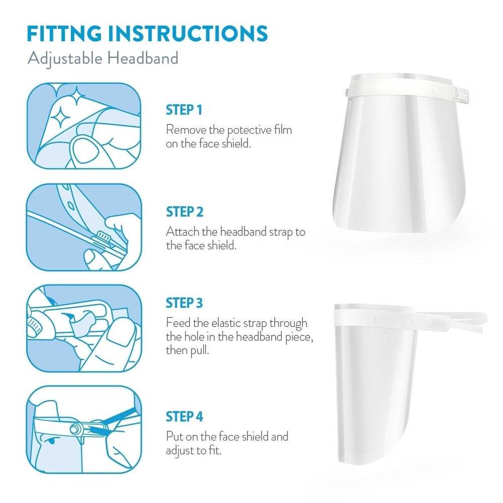 AccuMed 5 Protective Face Shields, Fully Transparent, Adjustable Headband