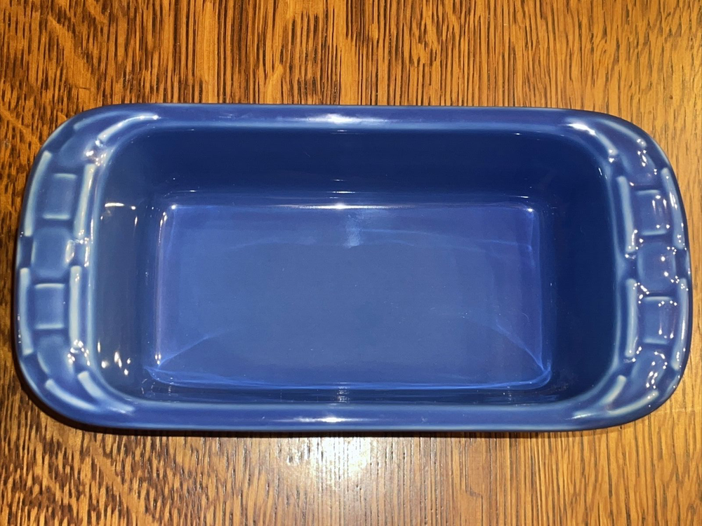 Longaberger Cornflower Blue Loaf Pan Woven Traditions Pattern Vitrified Pottery