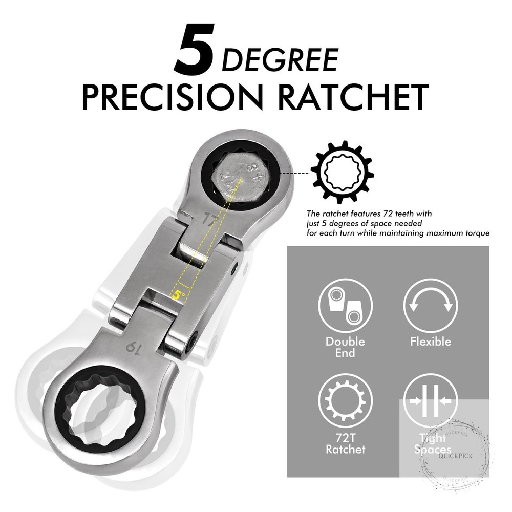 Stubby Wrenches Set, 72-Tooth Flex Head Ratcheting Wrench Set Compact Double Box