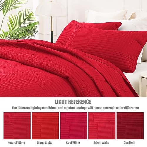 Ultra Soft King Quilt Bedding Set - Lightweight Microfiber Red Bedspread, 3-Piec