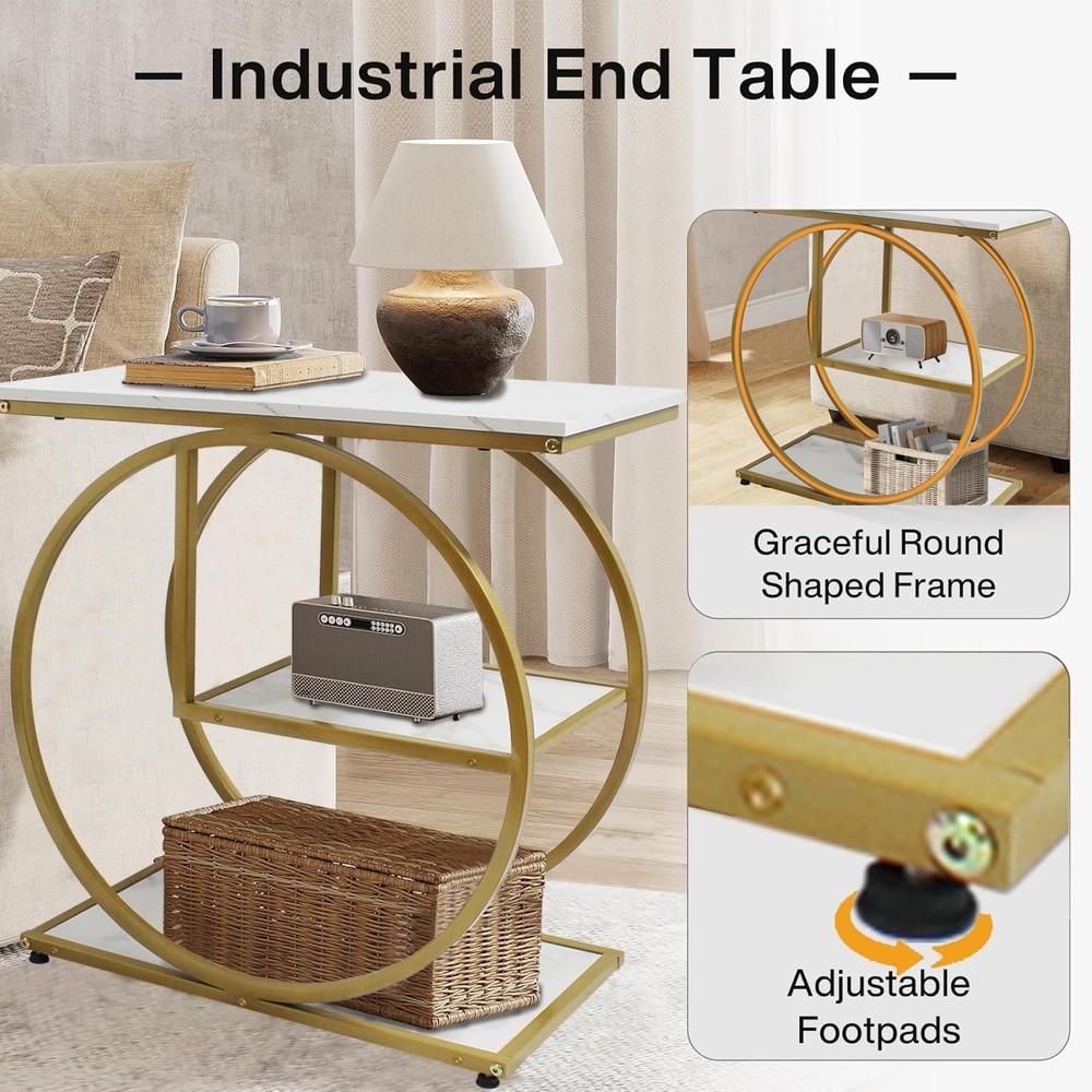 AT-VALY 3-Tier End Table, Side Table with Storage Shelves, Small Sofa Side Ta...