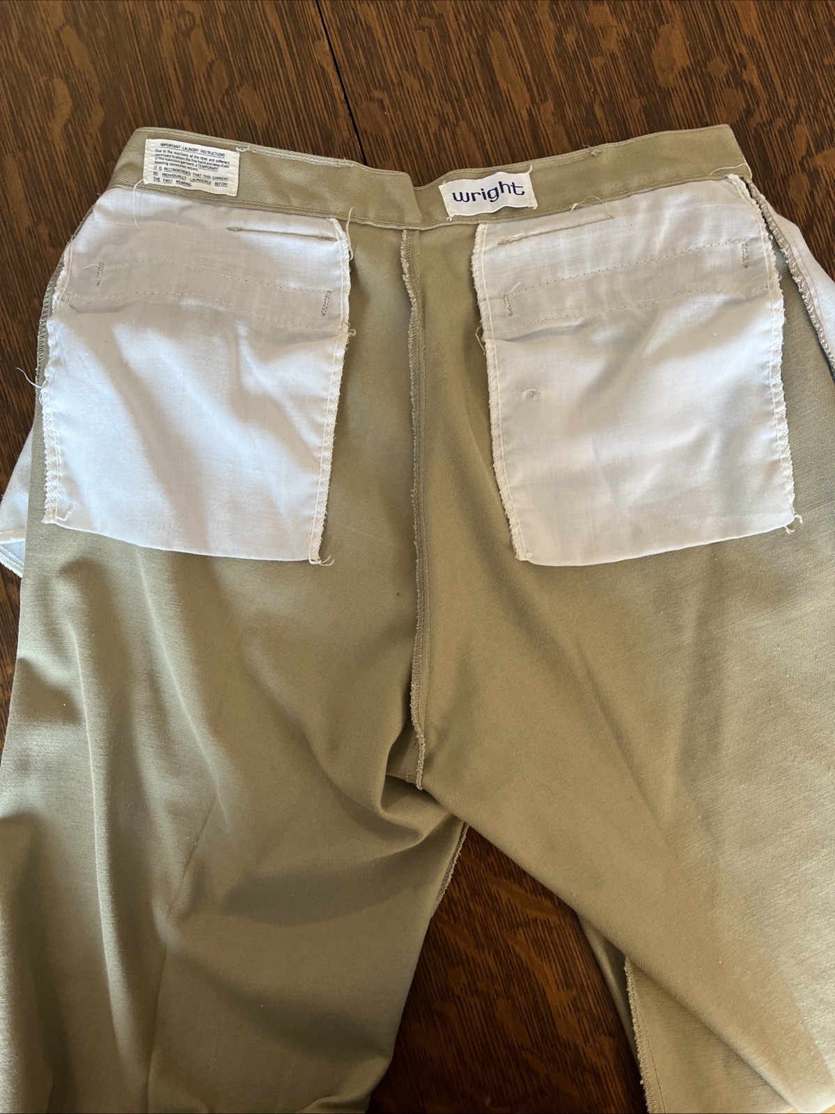 Vintage 70s Mens Bell Bottom Flare Pants Tan Cotton Waist 30 Inseam 31 Wright