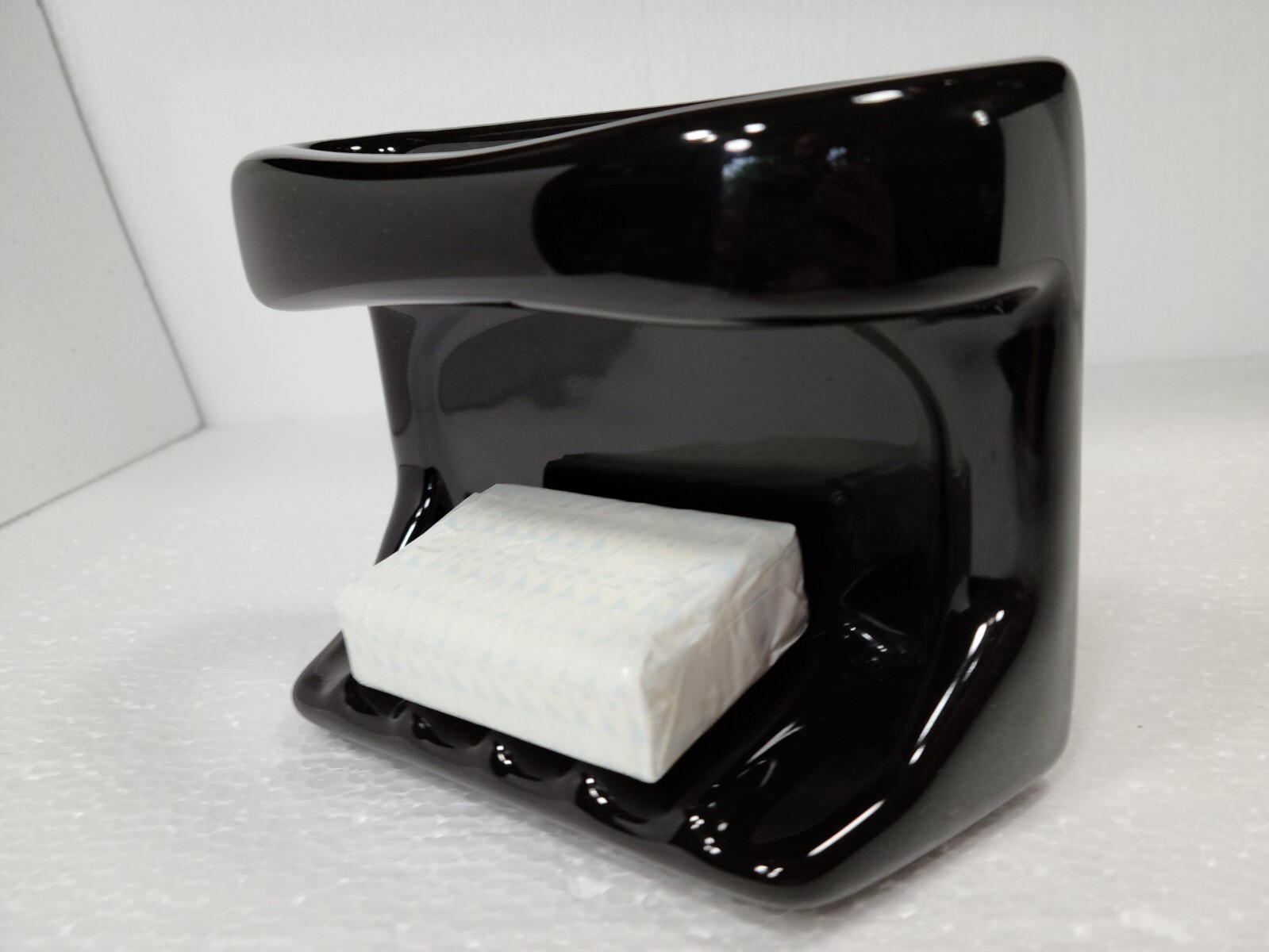 Vintage Black Ceramic Soap Dish Tray Washcloth Holder Shower Cloth Bar