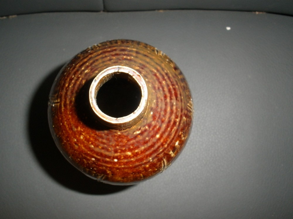 Handmade Brown Pottery Jug Vase 5.5" EUC