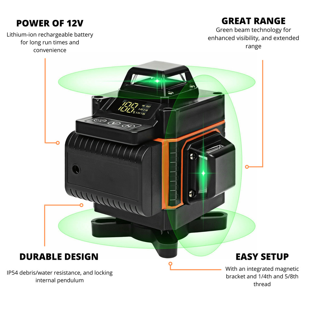 Intice Intelligent Self-Leveling Laser Level – 4D 360° Green Beam Precision Tool