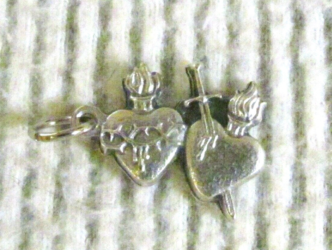 Sacred Immaculate Heart of Jesus Mary double Medal charm pendant Silver Tone