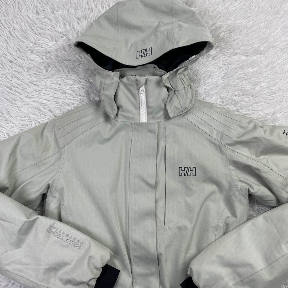 Helly Hansen Jacket Womens Medium Gray Double Collar Hooded Helly Tech Insulated