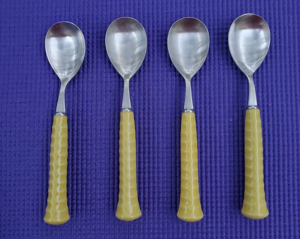 4-NORITAKE STAINLESS FLATWARE PRIMASTONE RADIANT YELLOW TEASPOONS 6 1/2"